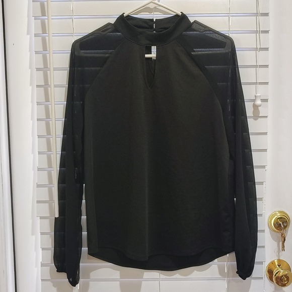 Worthington Tops - WORTHINGTON BLACK SHEER LONG SLEEVE TOP WOMEN SM DARK COTTAGECORE FAIRY GRUNGE